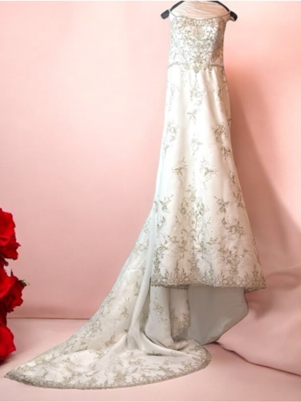 David's Bridal Ivory Lace Embroidered Bridal Train Accent Dress Wedding